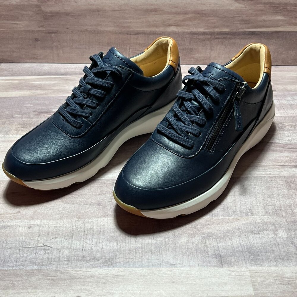 Clarks Womens Navy Tivoli Zip Leather Sneakers Size 9 US - Picture 8 of 11